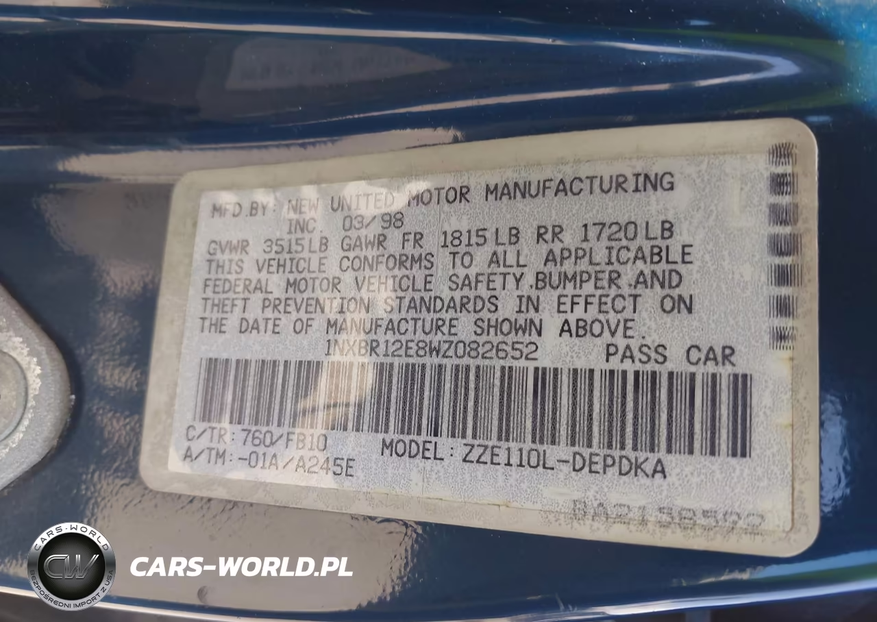 1998 Toyota Corolla Ce VIN:1NXBR12E8WZ082652 - 9