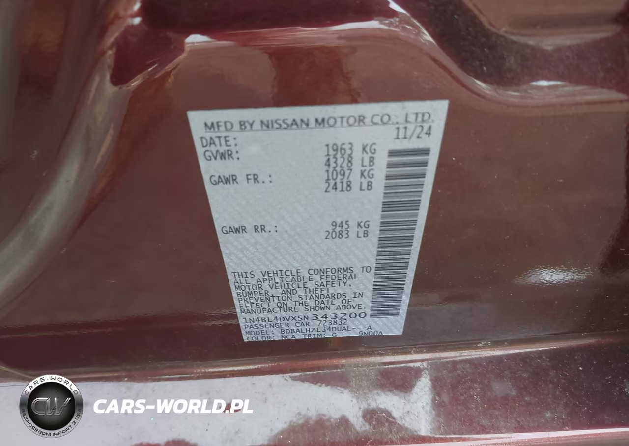 2025 Nissan Altima Sv Fwd VIN:1N4BL4DVXSN343200 - 9