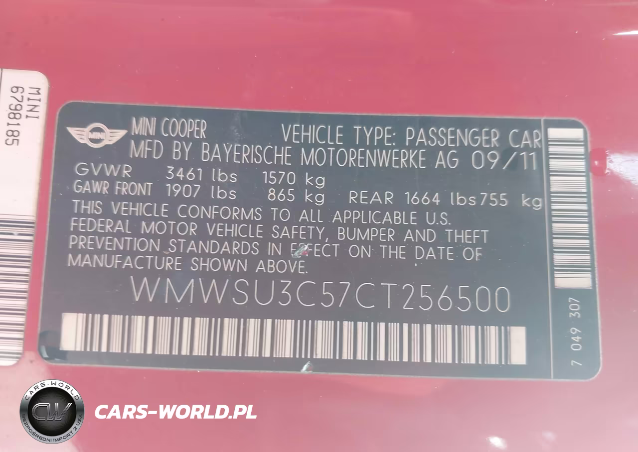2012 Mini Cooper VIN:WMWSU3C57CT256500 - 9