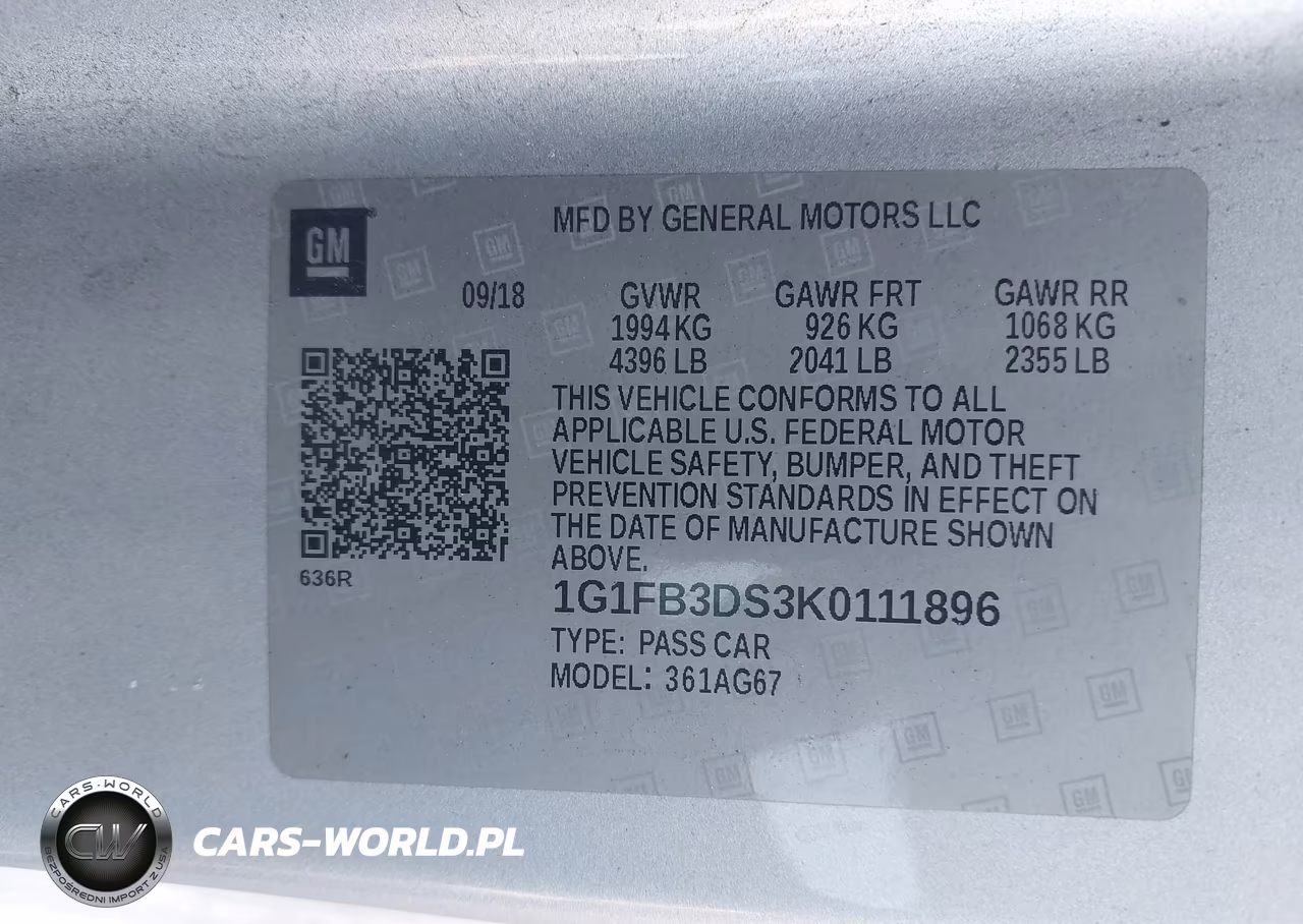 2019 Chevrolet Camaro 1Lt VIN:1G1FB3DS3K0111896 - 9