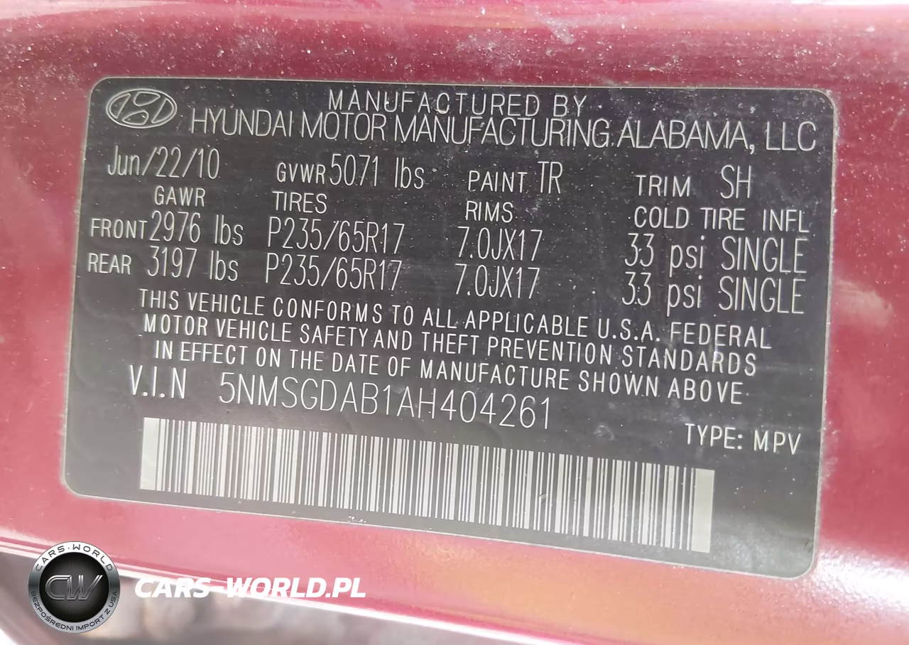 2010 Hyundai Santa Fe Gls VIN:5NMSGDAB1AH404261 - 9