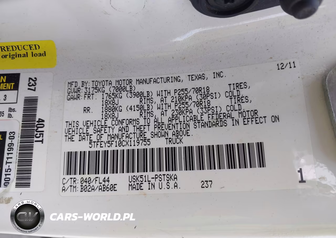 2012 Toyota Tundra Grade 5.7L V8 VIN:5TFEY5F10CX119755 - 9