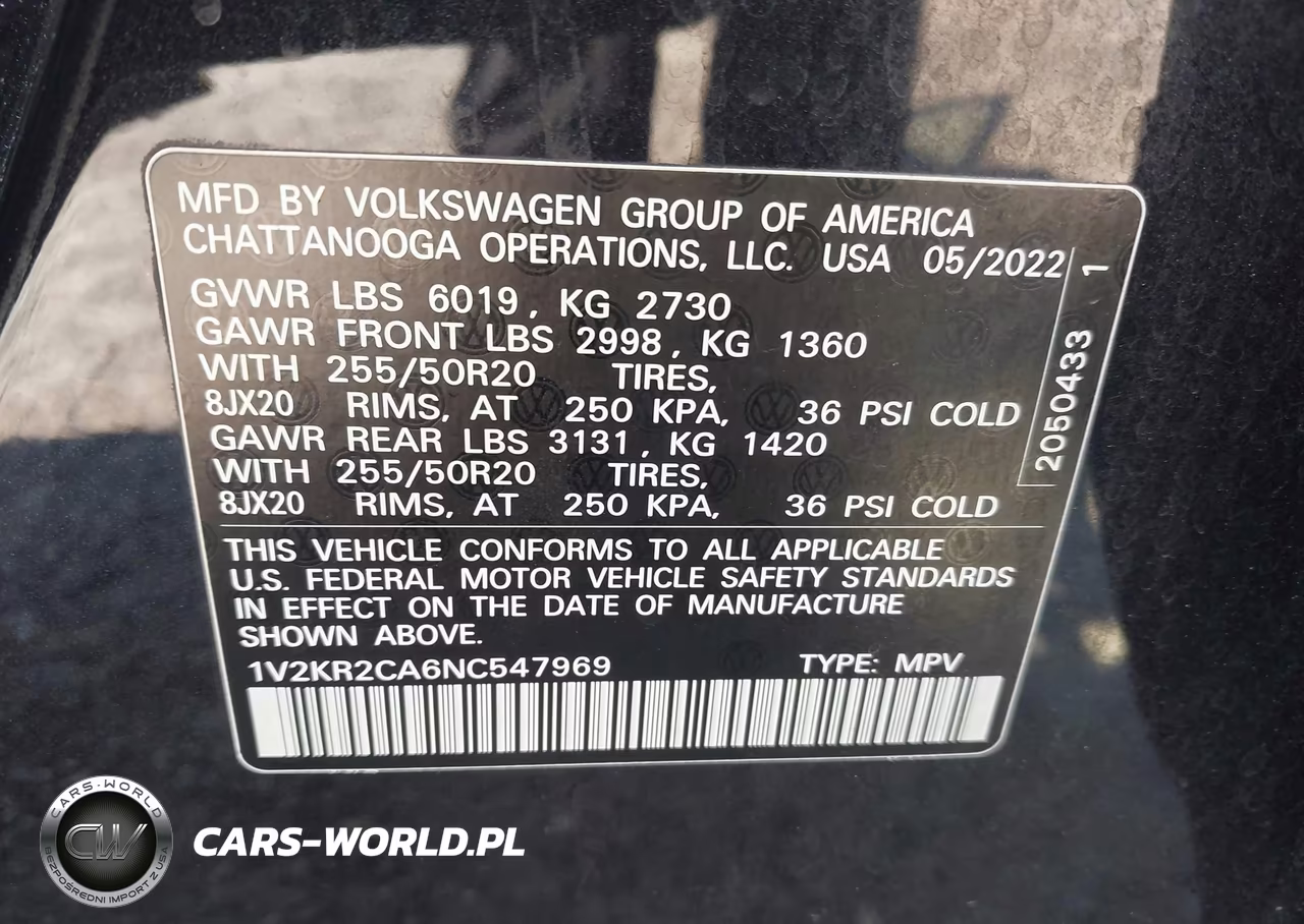 2022 Volkswagen Atlas 3.6L V6 Se W-Technology VIN:1V2KR2CA6NC547969 - 9