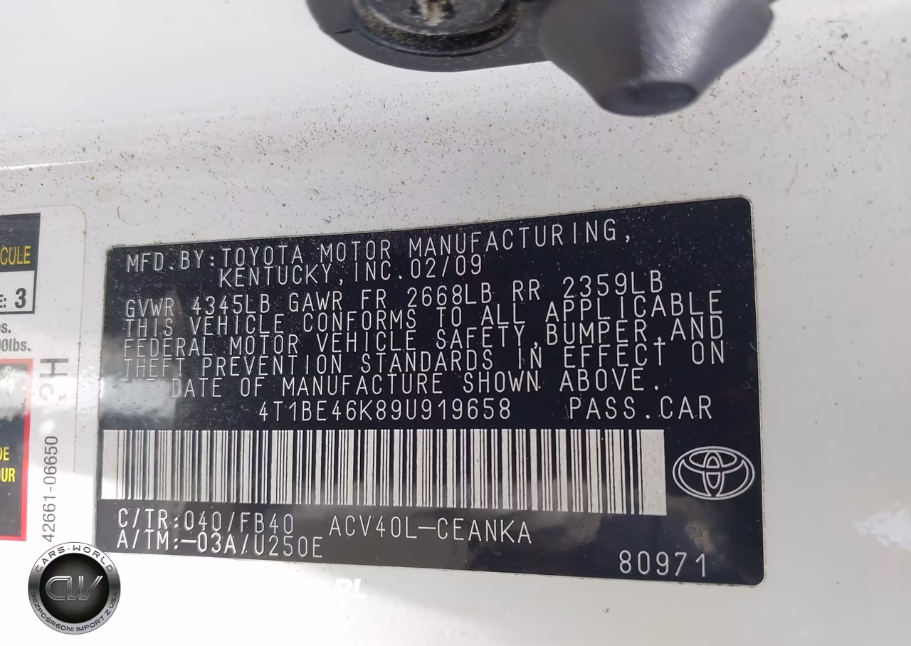 2009 Toyota Camry Le VIN:4T1BE46K89U919658 - 9
