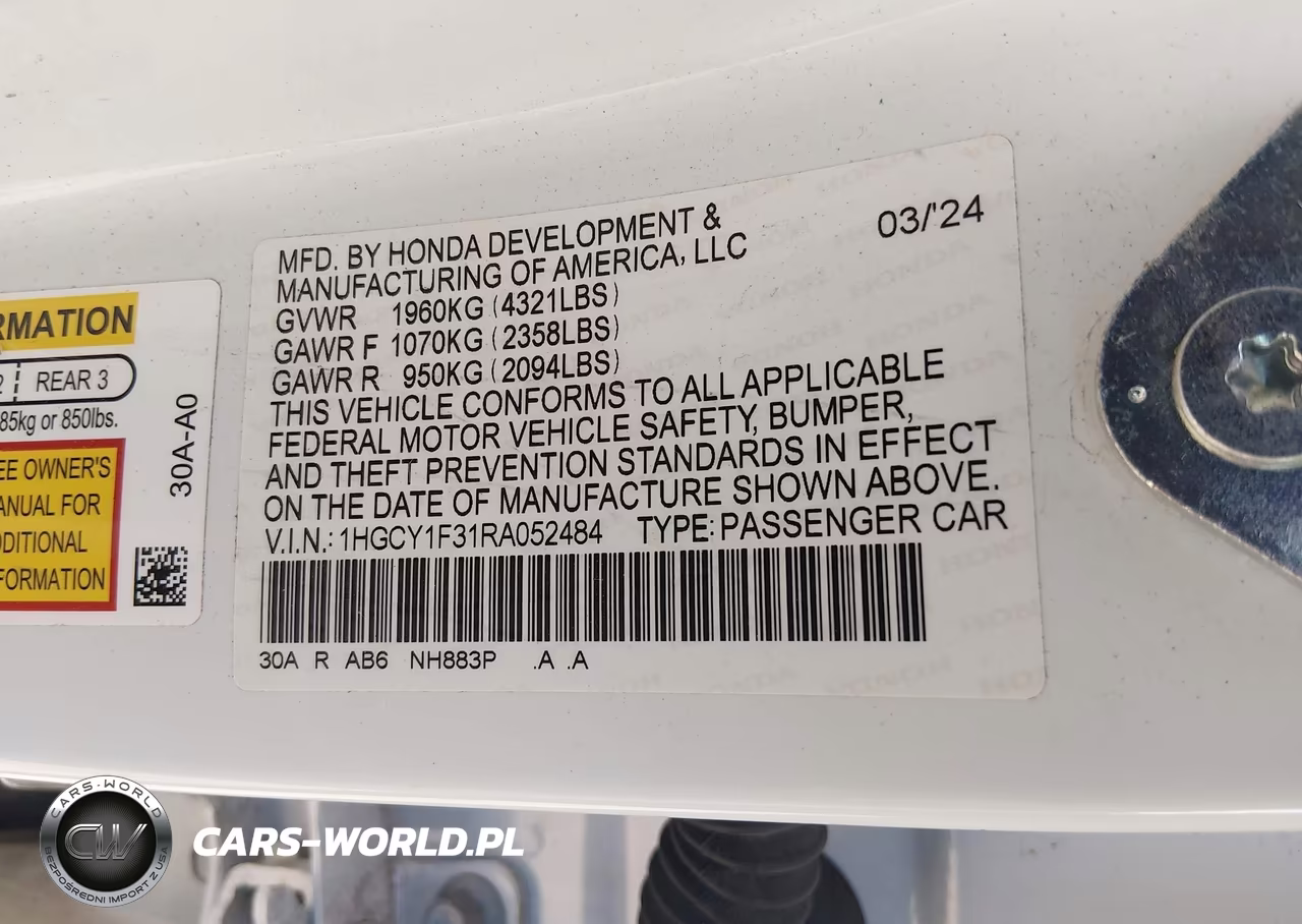 2024 Honda Accord Ex VIN:1HGCY1F31RA052484 - 9