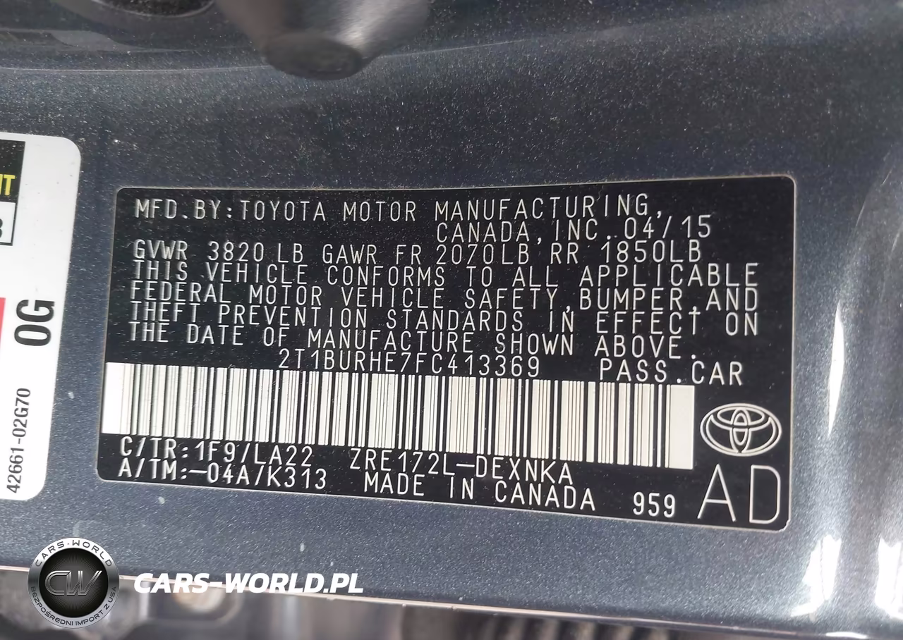 2015 Toyota Corolla Le Premium VIN:2T1BURHE7FC413369 - 9
