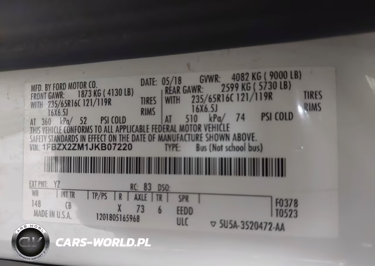 2018 Ford Transit-350 Xl VIN:1FBZX2ZM1JKB07220 - 9