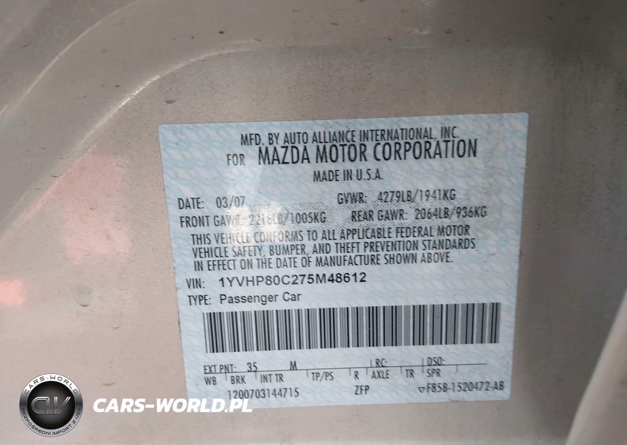 2007 Mazda Mazda6 I Sport Ve VIN:1YVHP80C275M48612 - 9