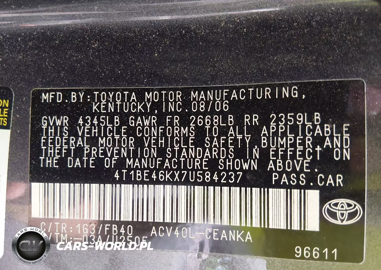 2007 Toyota Camry Le VIN:4T1BE46KX7U584237 - 9
