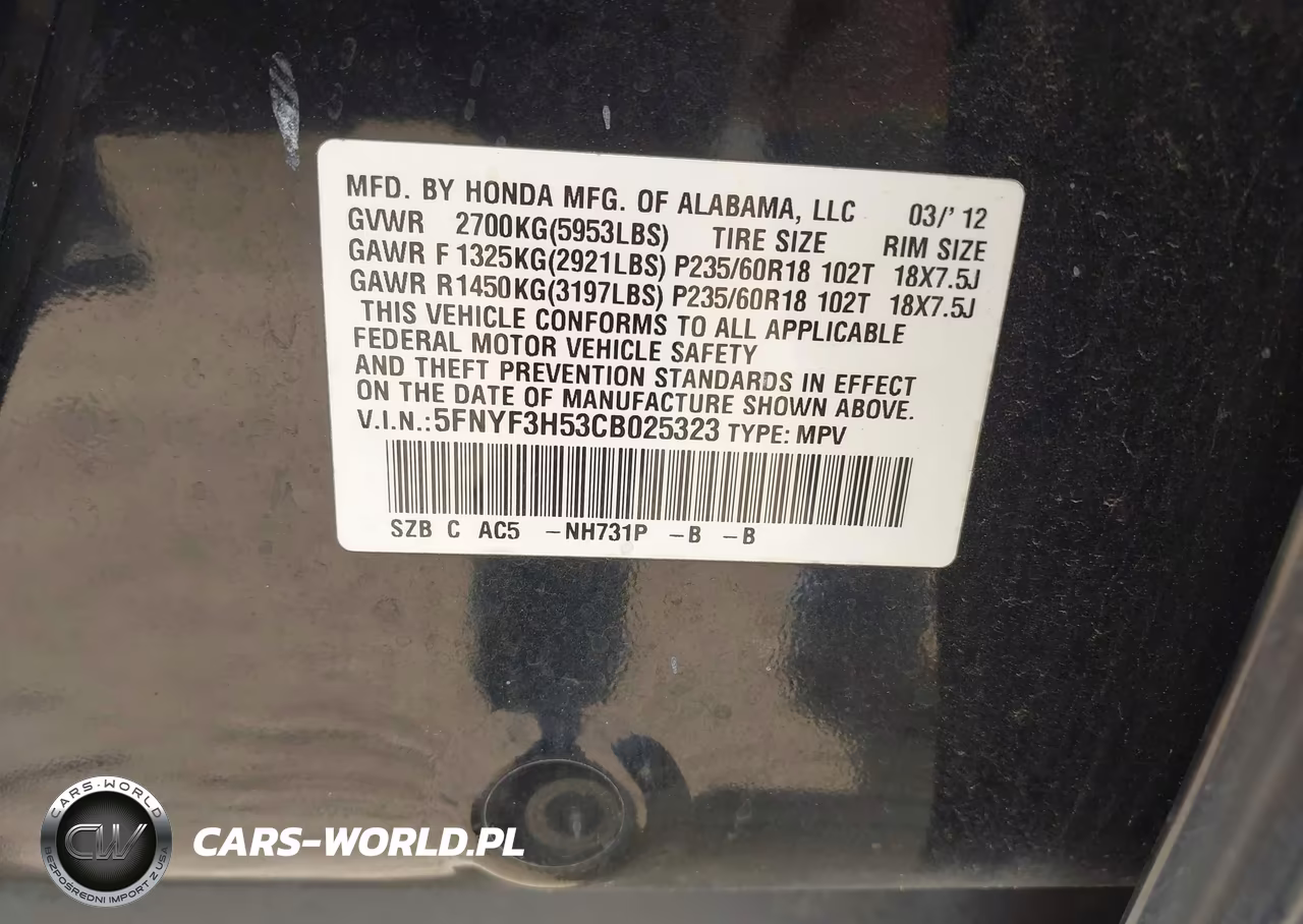2012 Honda Pilot Ex-L VIN:5FNYF3H53CB025323 - 9