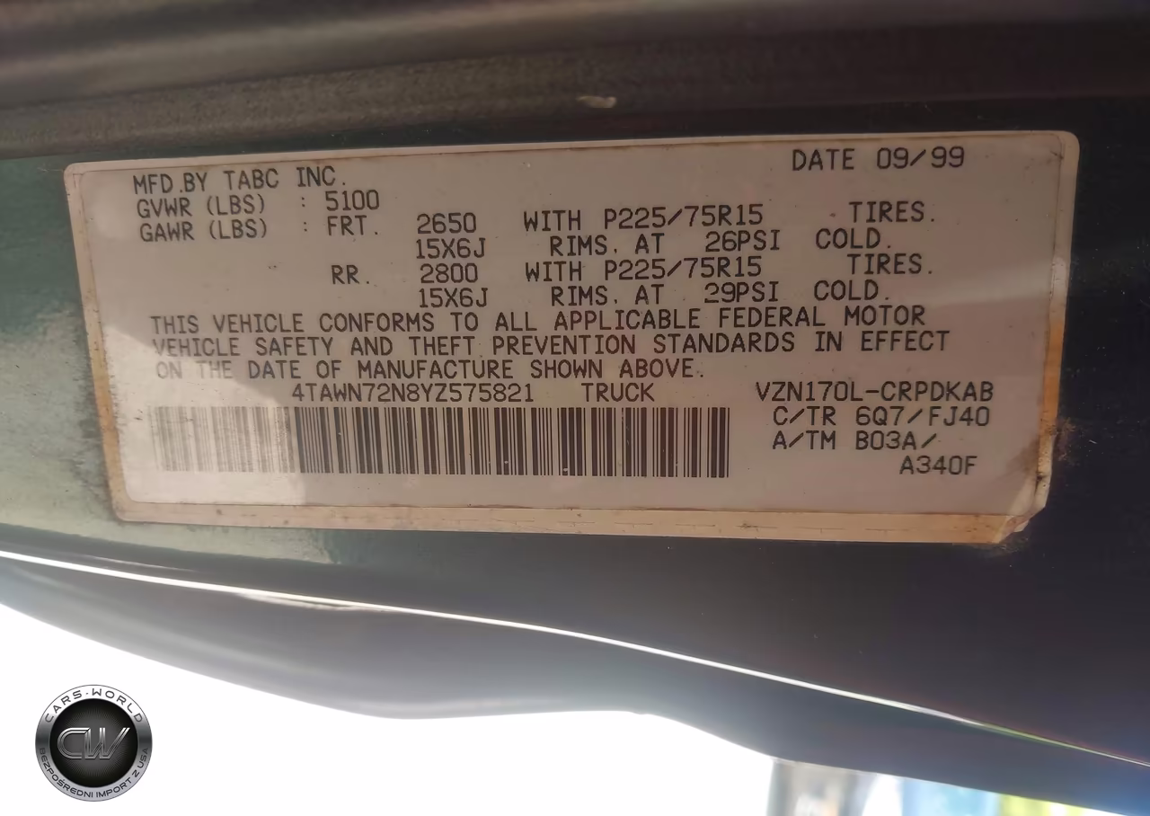 2000 Toyota Tacoma Base V6 VIN:4TAWN72N8YZ575821 - 9