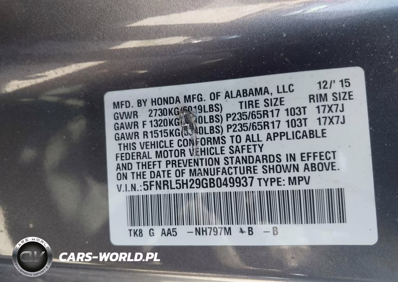 2016 Honda Odyssey Lx VIN:5FNRL5H29GB049937 - 9