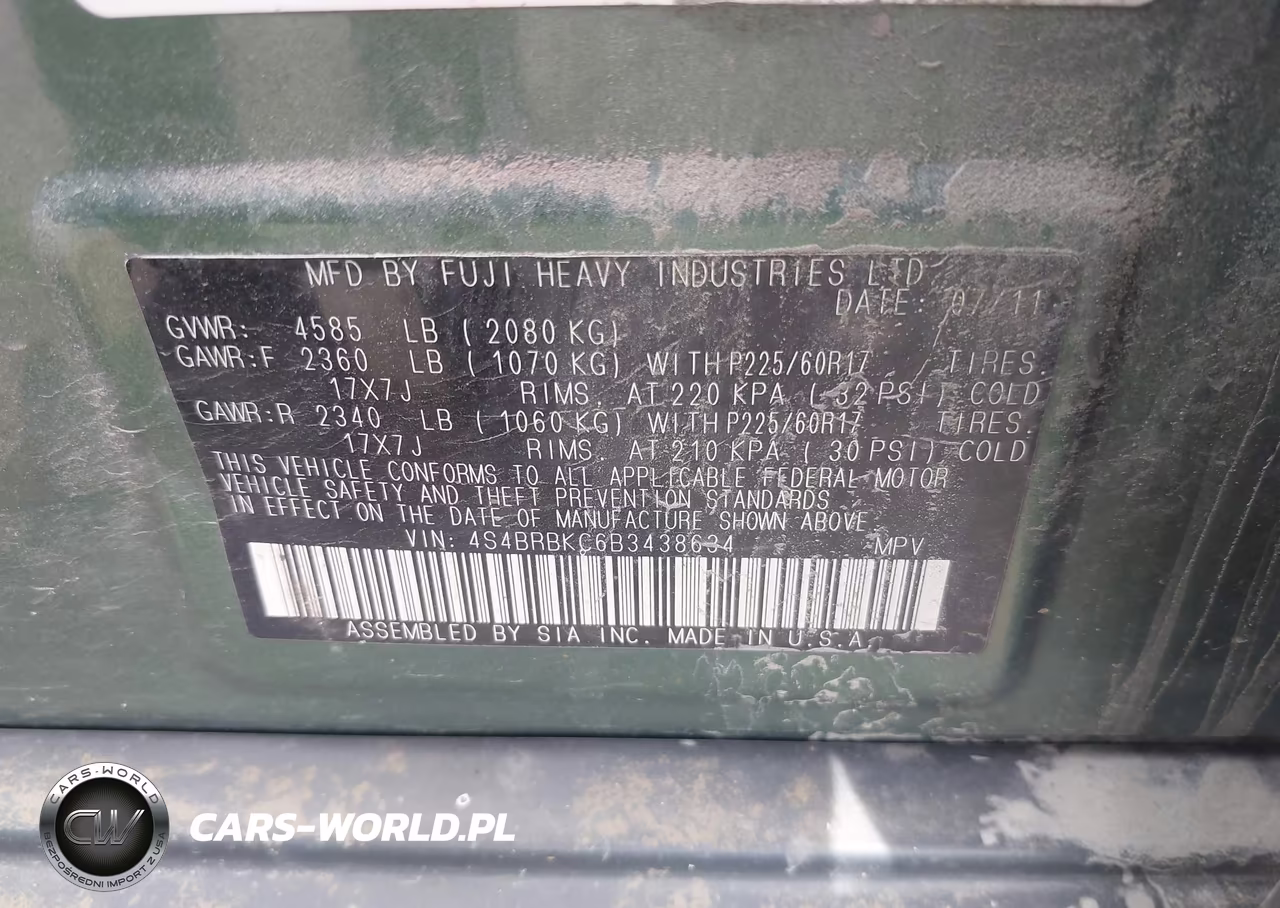 2011 Subaru Outback 2.5I Limited VIN:4S4BRBKC6B3438634 - 9