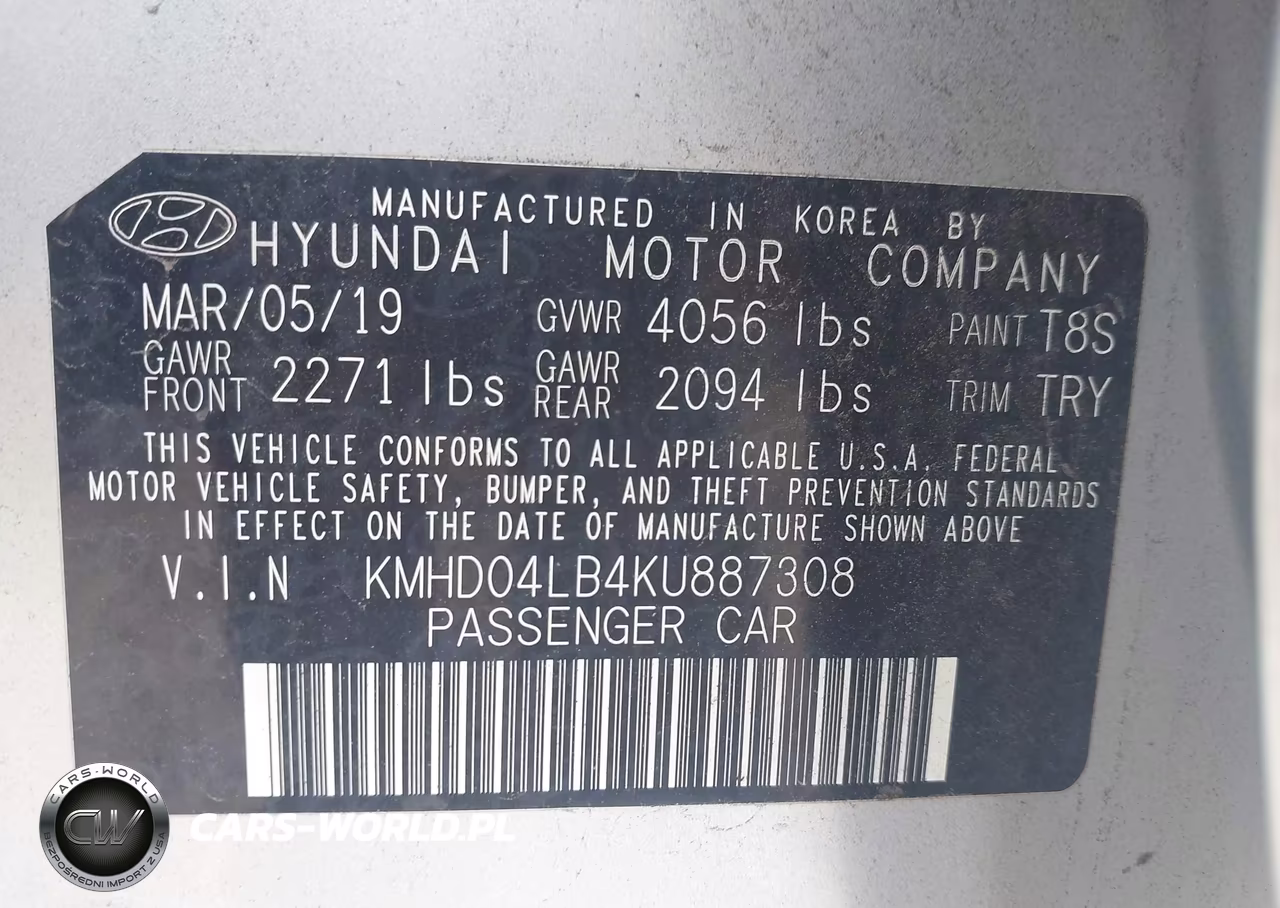 2019 Hyundai Elantra Sport VIN:KMHD04LB4KU887308 - 9