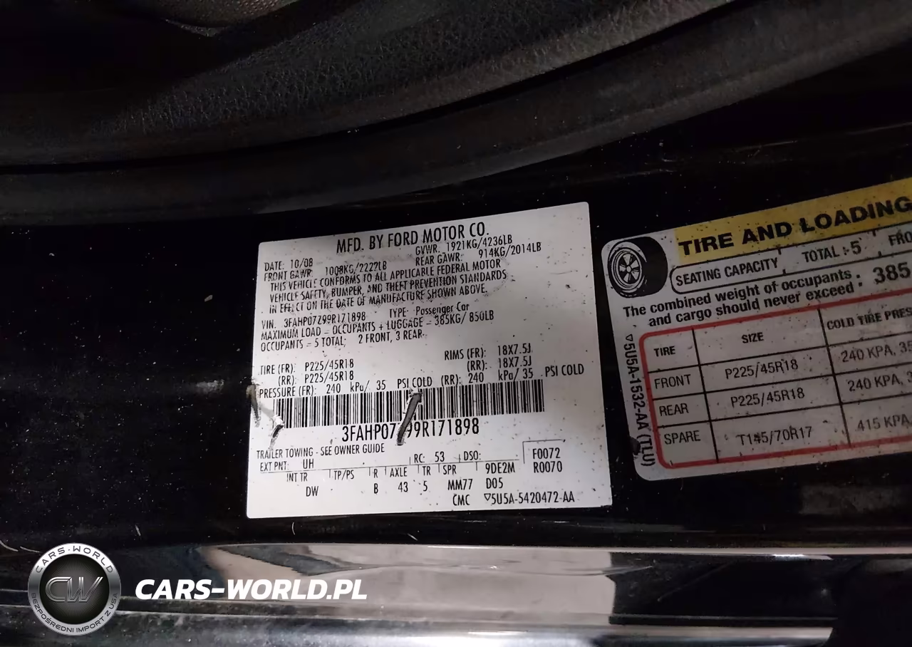 2009 Ford Fusion Se VIN:3FAHP07Z99R171898 - 9