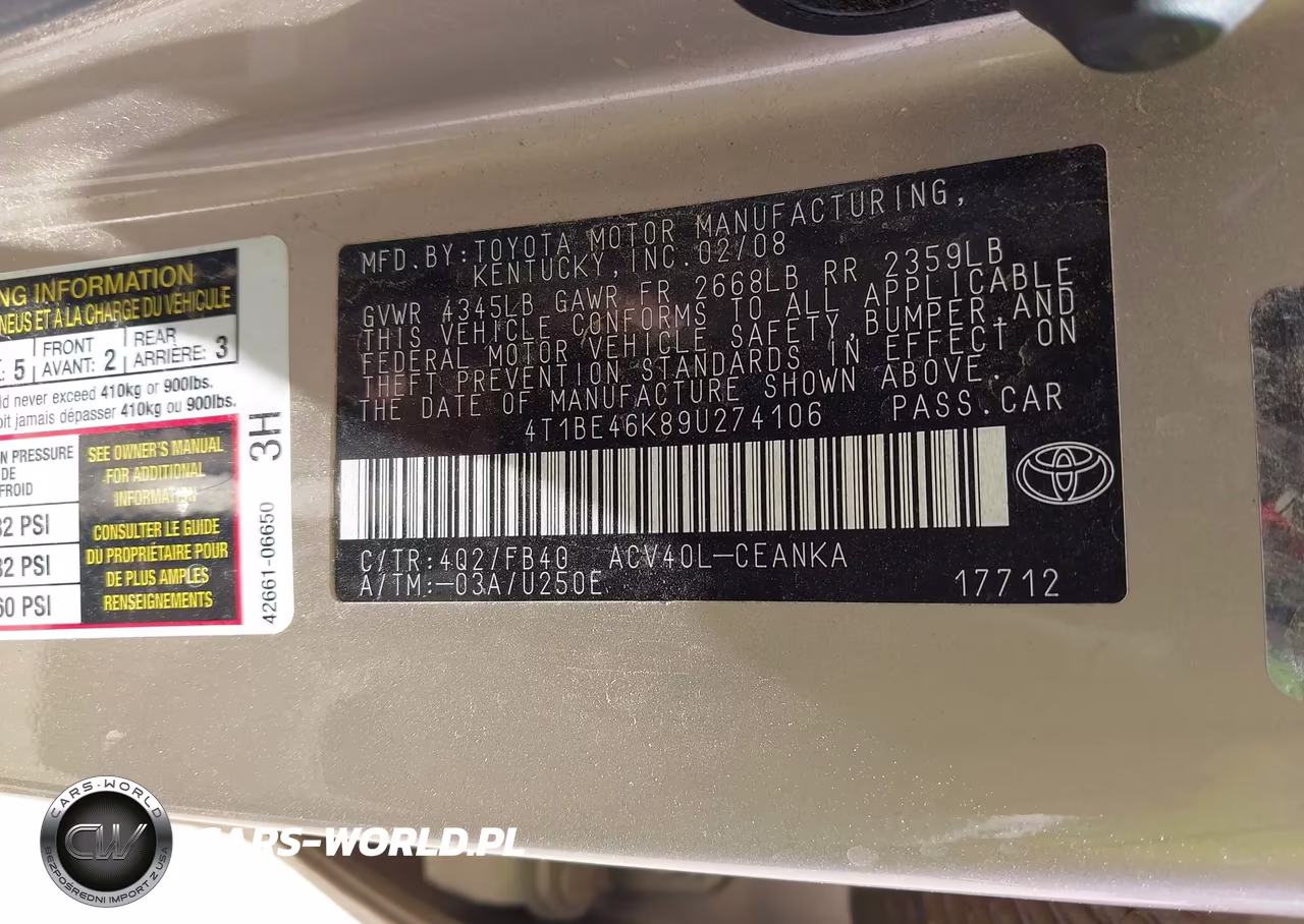 2009 Toyota Camry Le VIN:4T1BE46K89U274106 - 9