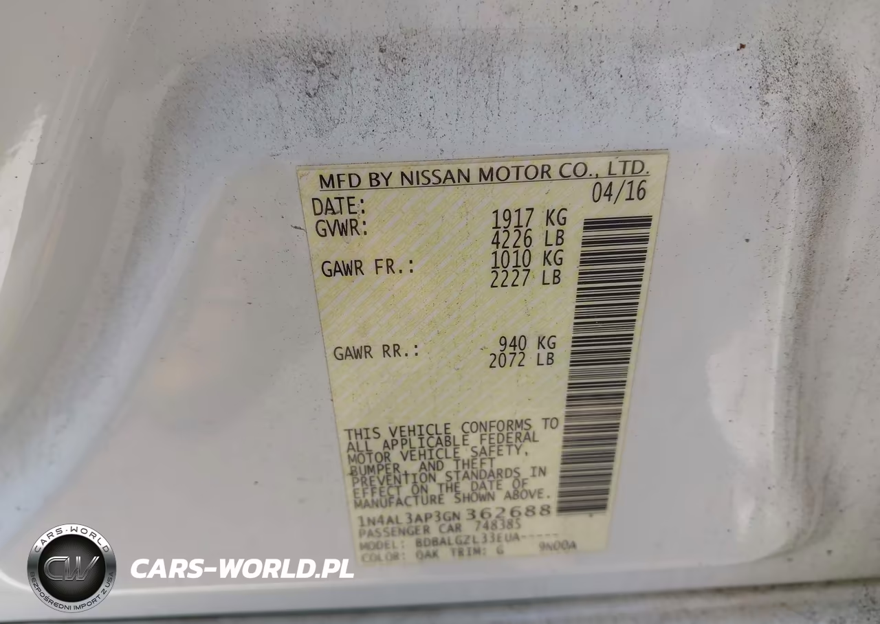 2016 Nissan Altima 2.5-2.5 S-2.5 Sl-2.5 Sr-2.5 Sv VIN:1N4AL3AP3GN362688 - 9