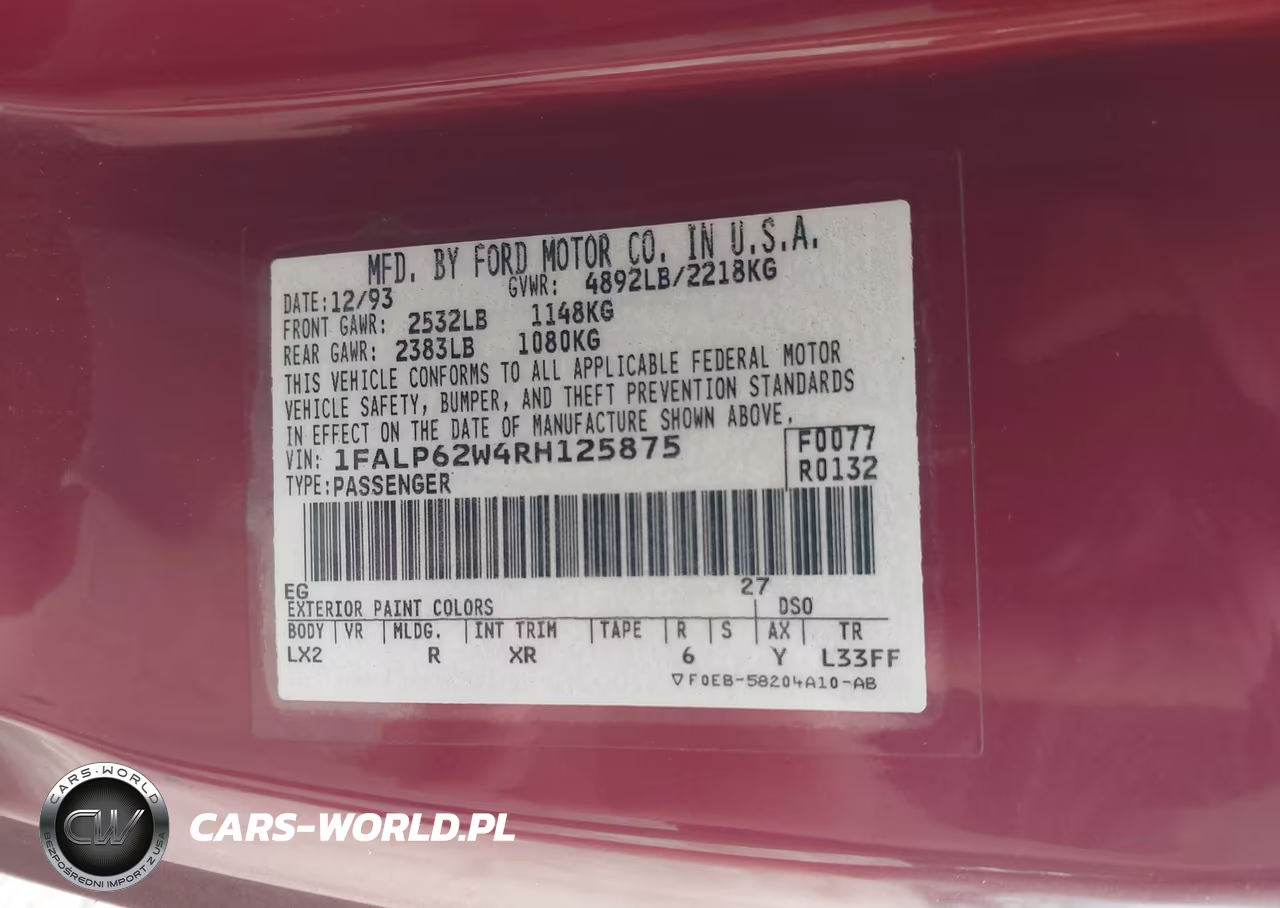 1994 Ford Thunderbird Lx VIN:1FALP62W4RH125875 - 9