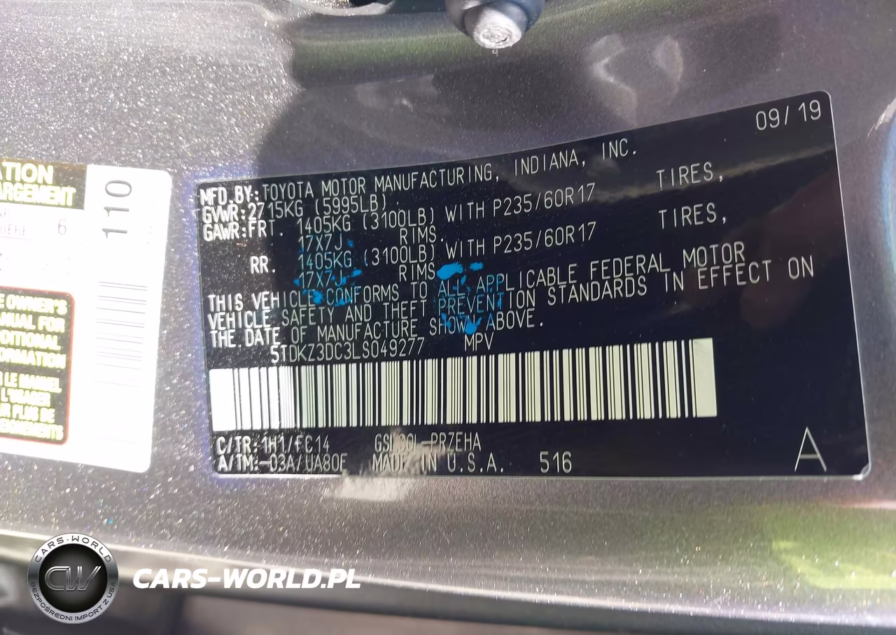 2020 Toyota Sienna Le VIN:5TDKZ3DC3LS049277 - 9