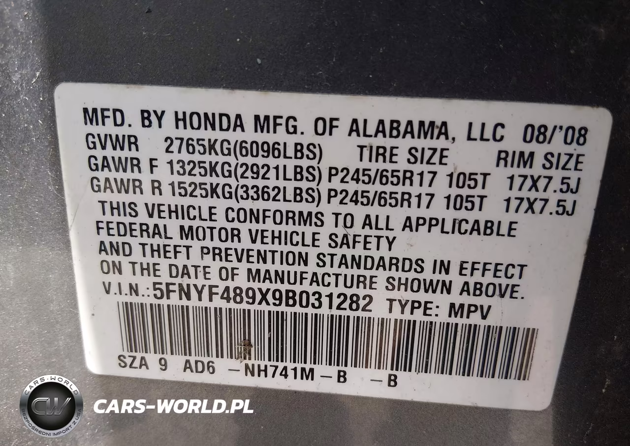 2009 Honda Pilot Touring VIN:5FNYF489X9B031282 - 9