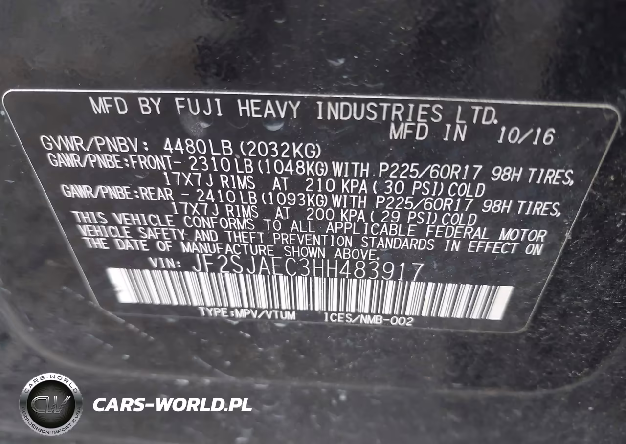 2017 Subaru Forester 2.5I Premium VIN:JF2SJAEC3HH483917 - 9