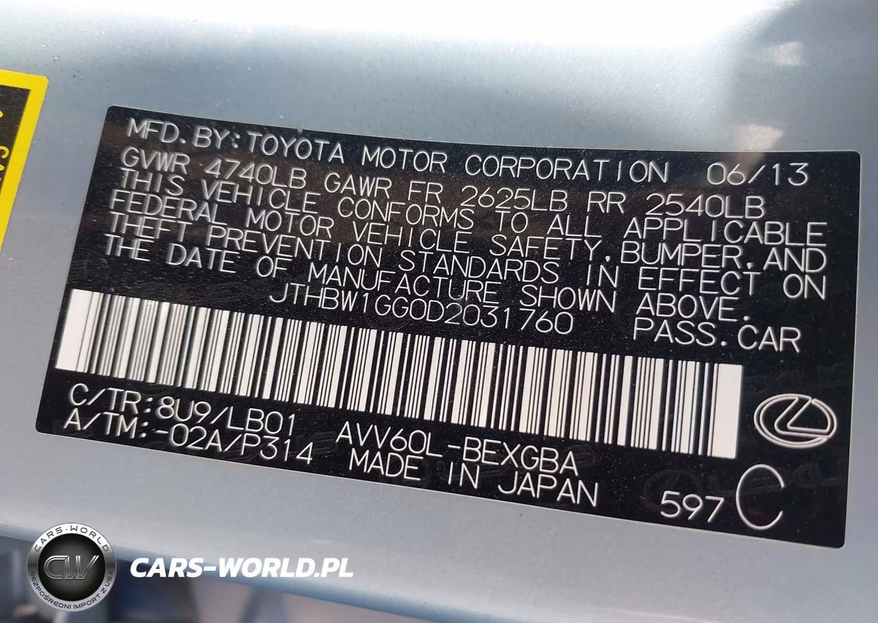 2013 Lexus Es 300H VIN:JTHBW1GG0D2031760 - 9