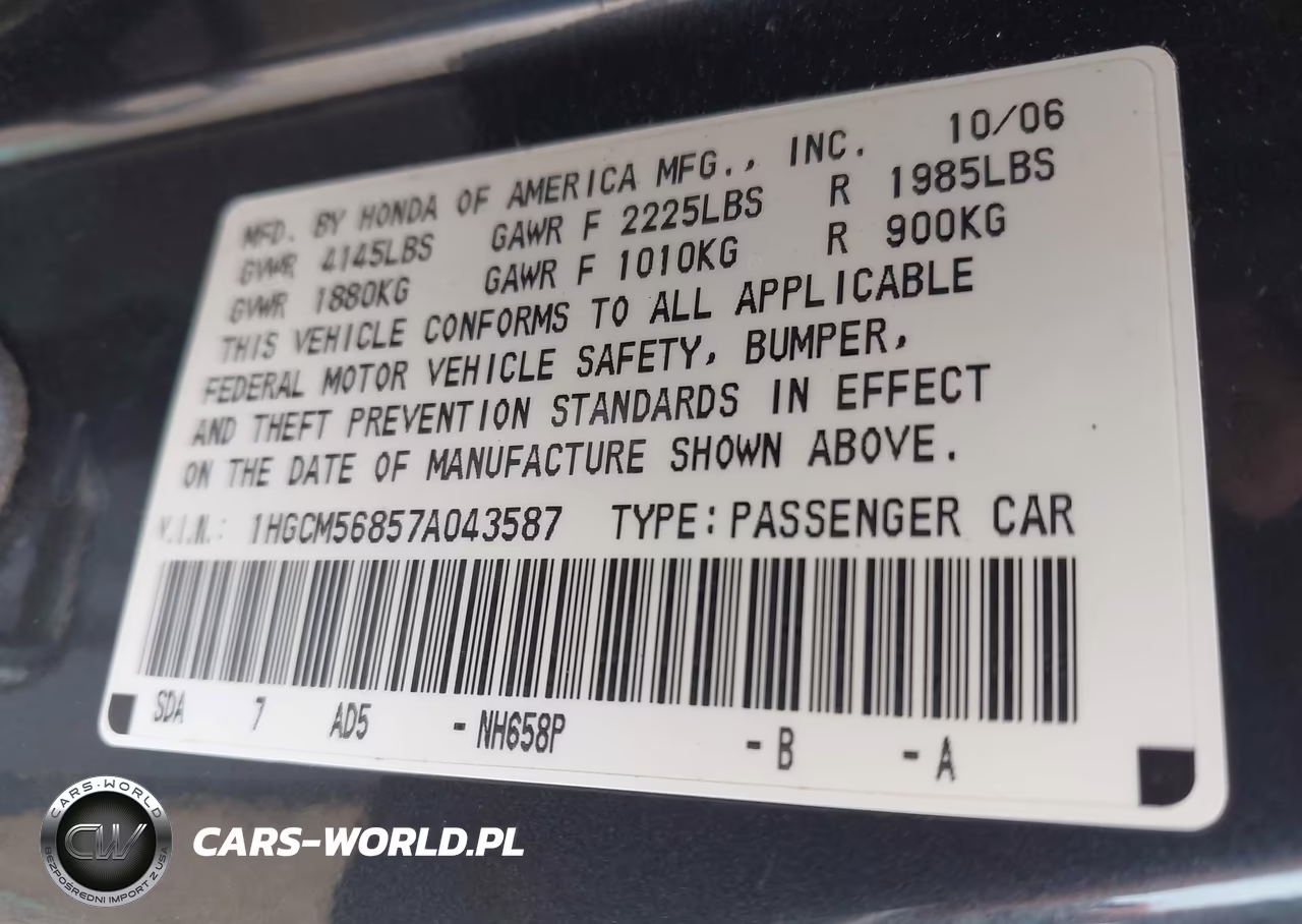 2007 Honda Accord 2.4 Ex VIN:1HGCM56857A043587 - 9