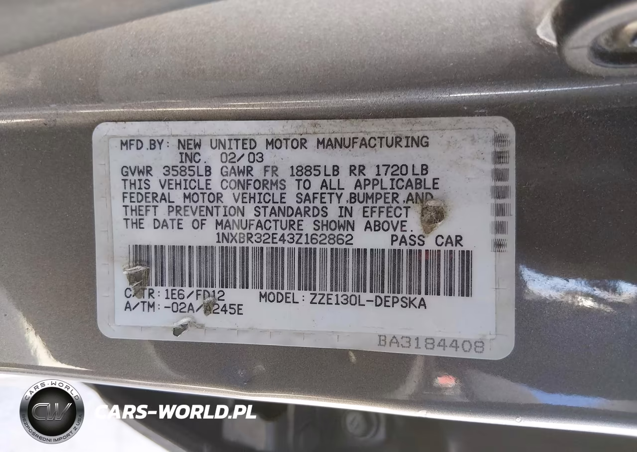 2003 Toyota Corolla S VIN:1NXBR32E43Z162862 - 9
