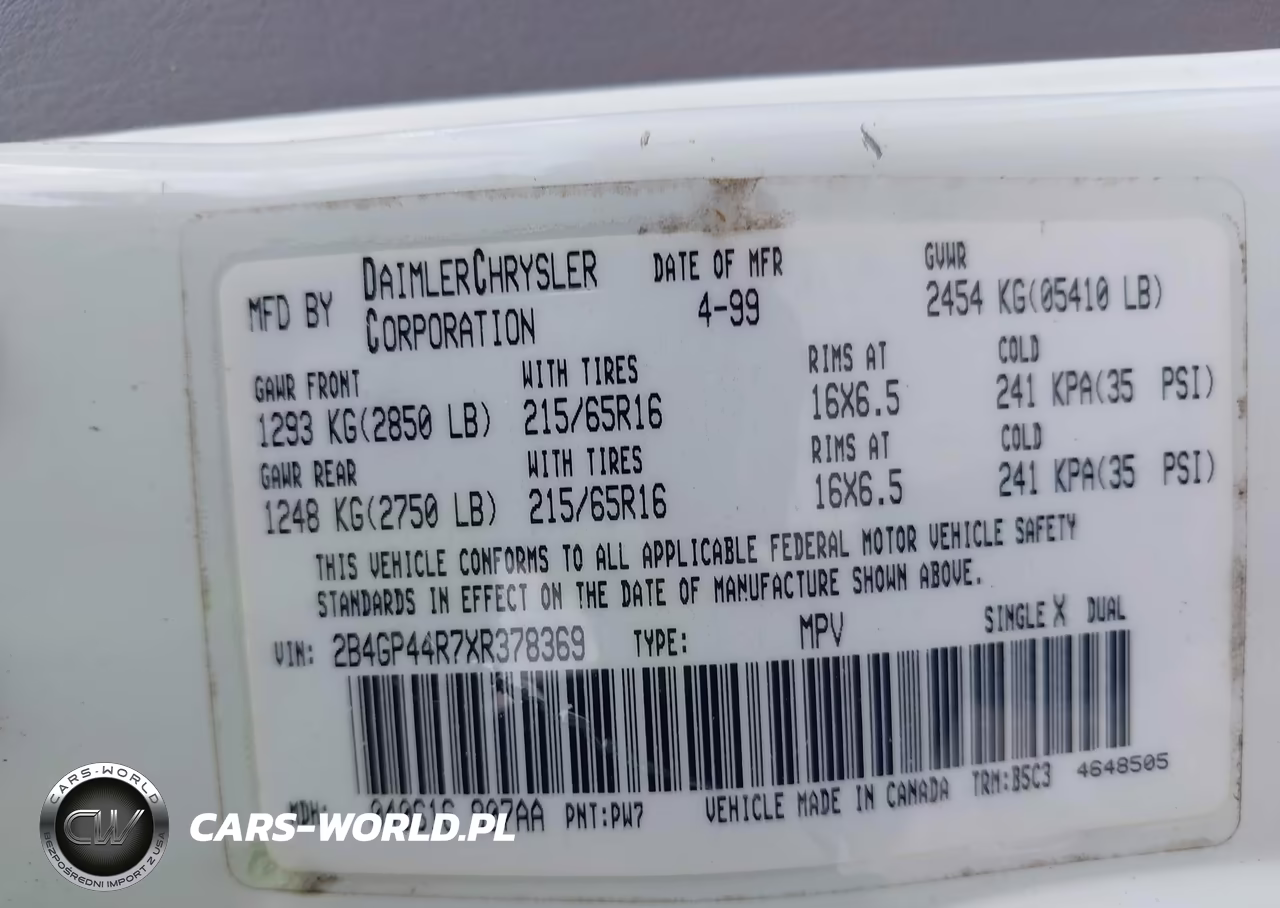 1999 Dodge Grand Caravan Se VIN:2B4GP44R7XR378369 - 9