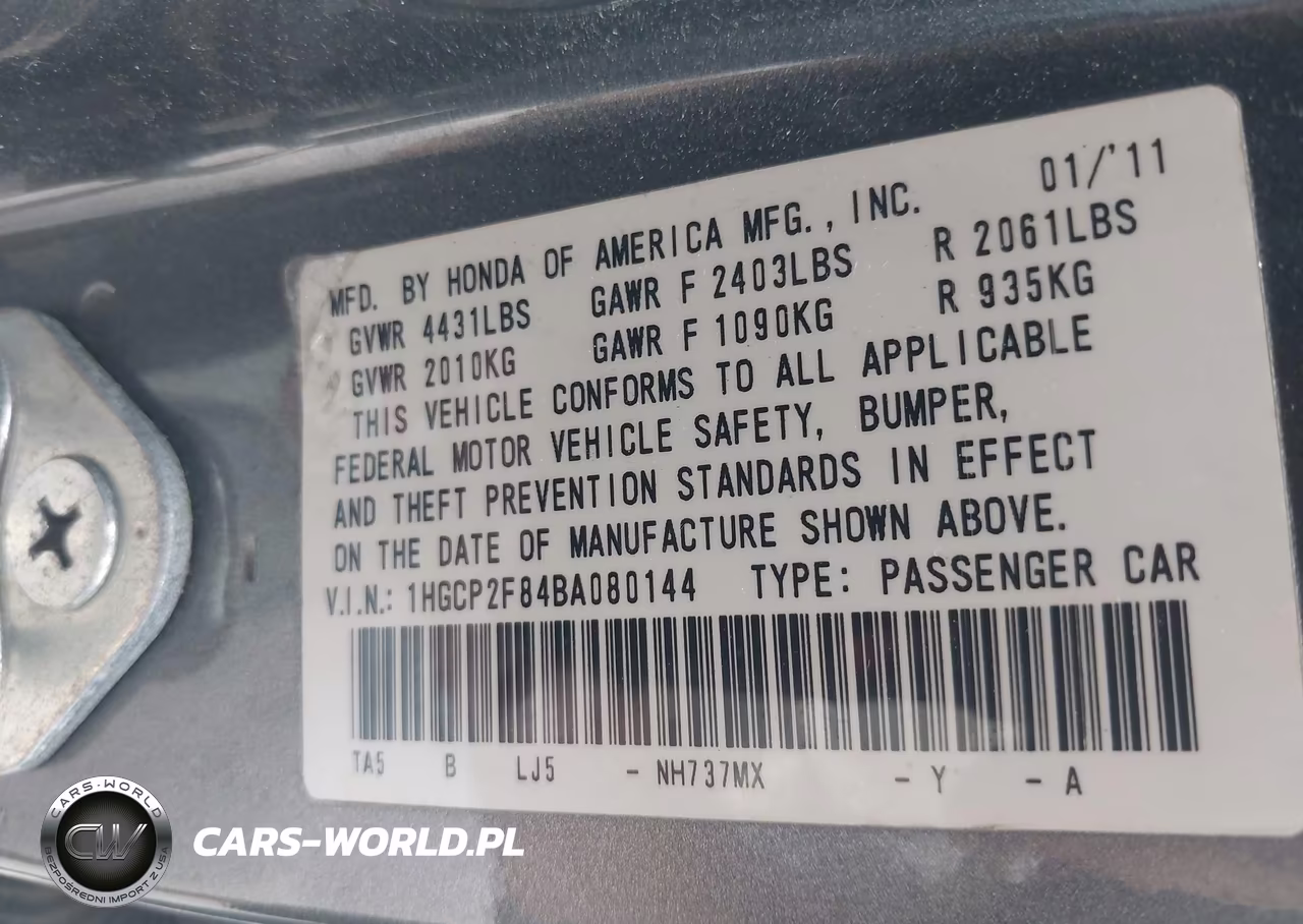 2011 Honda Accord 2.4 Ex-L VIN:1HGCP2F84BA080144 - 9