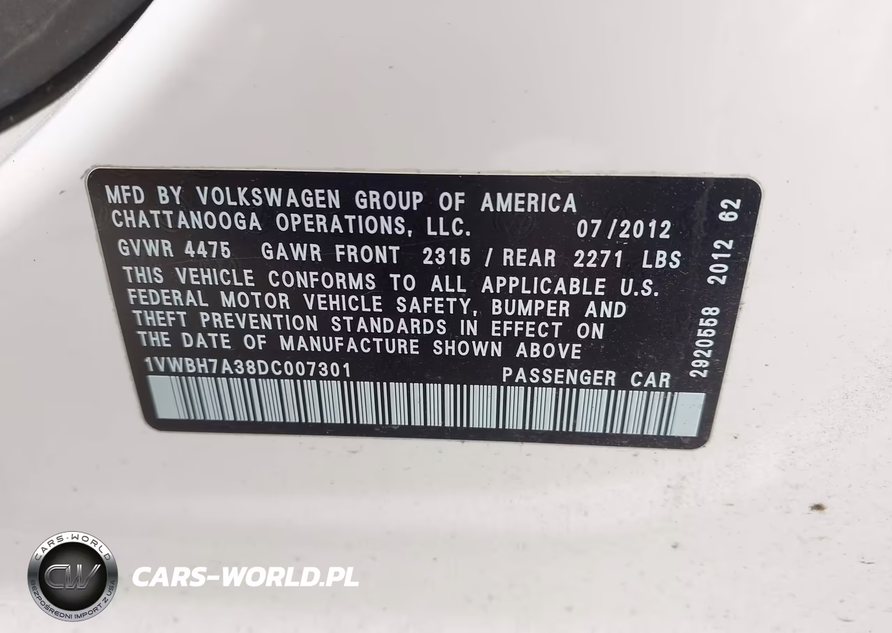 2013 Volkswagen Passat 2.5L Se VIN:1VWBH7A38DC007301 - 9