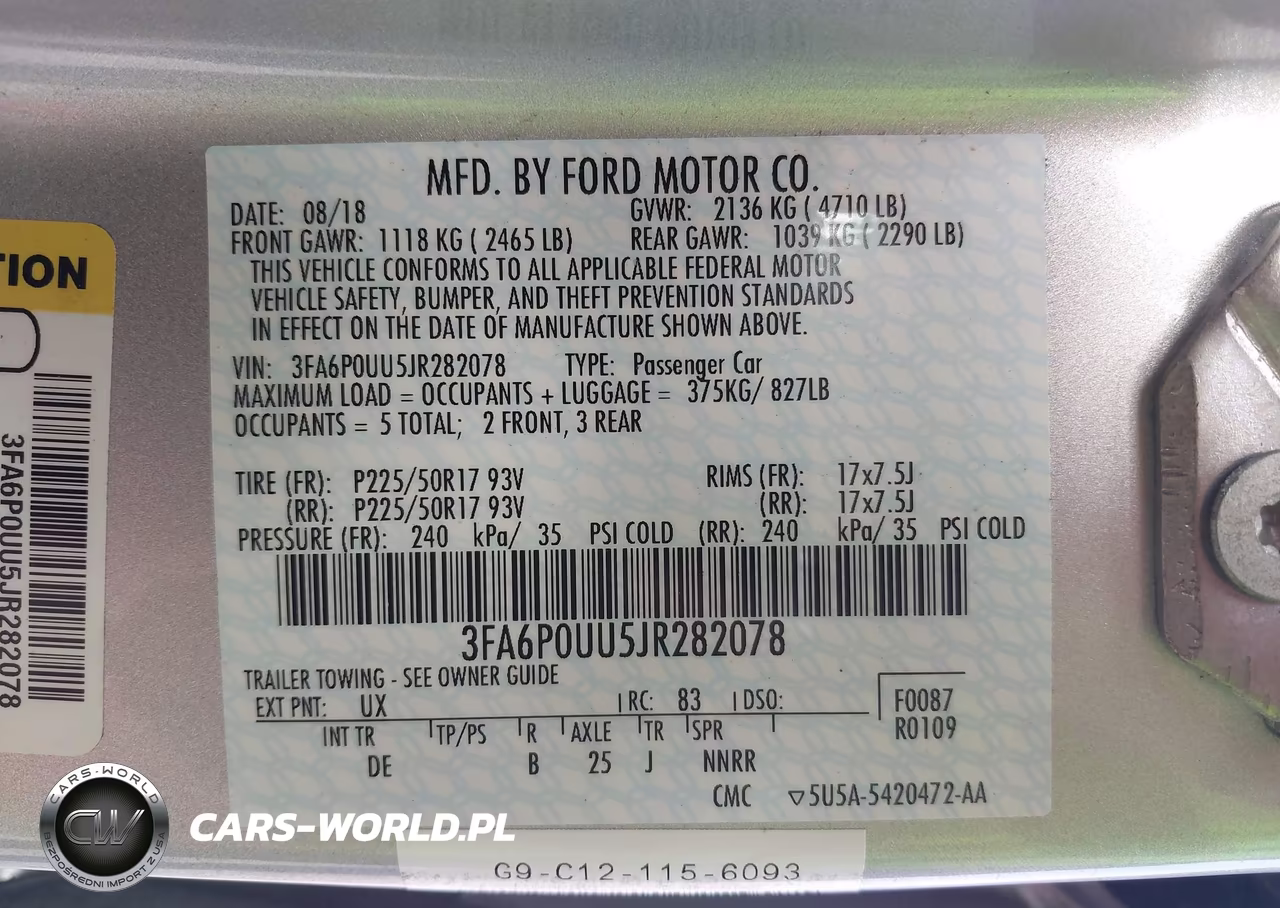 2018 Ford Fusion Hybrid S VIN:3FA6P0UU5JR282078 - 9