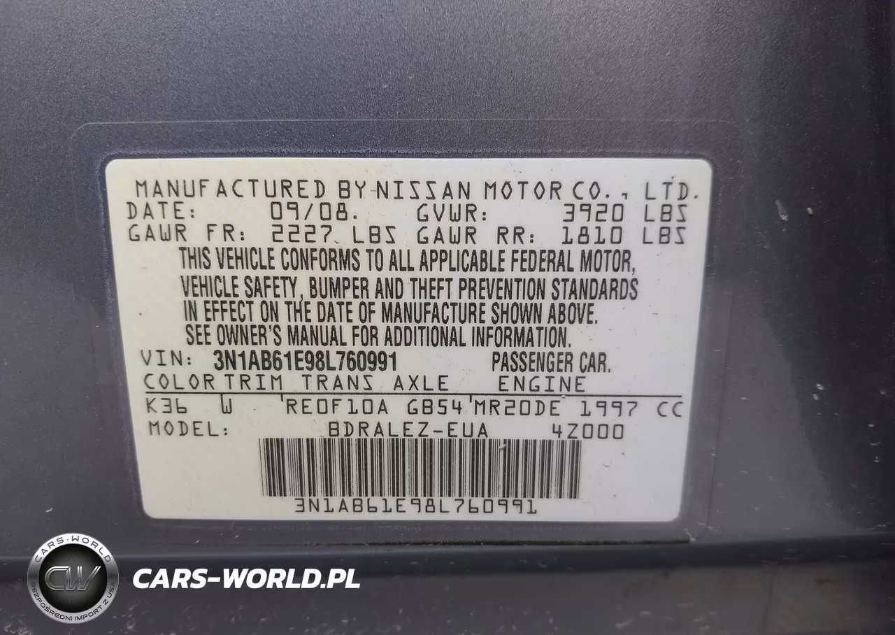 2008 Nissan Sentra 2.0 S VIN:3N1AB61E98L760991 - 9