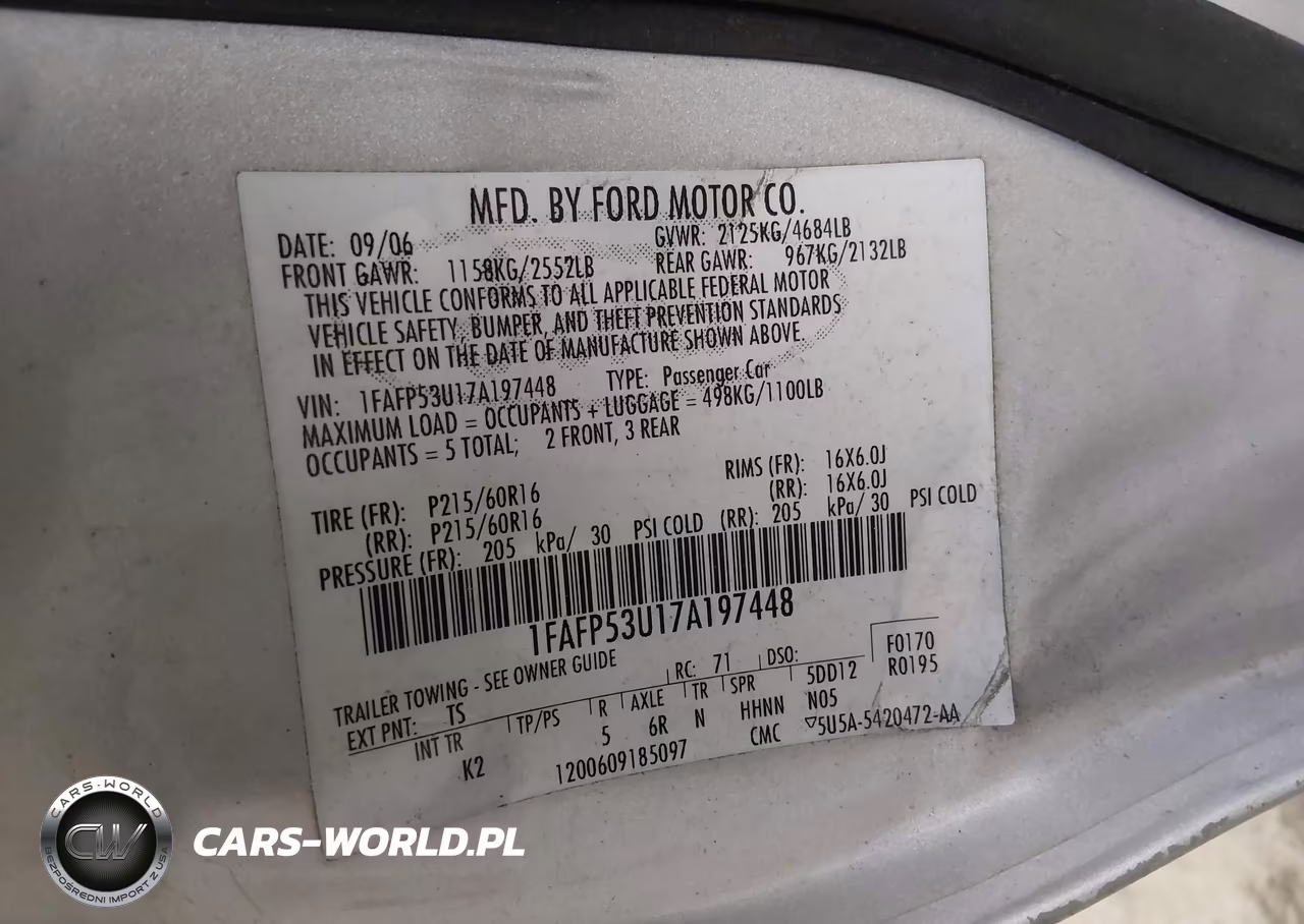 2007 Ford Taurus Se VIN:1FAFP53U17A197448 - 9