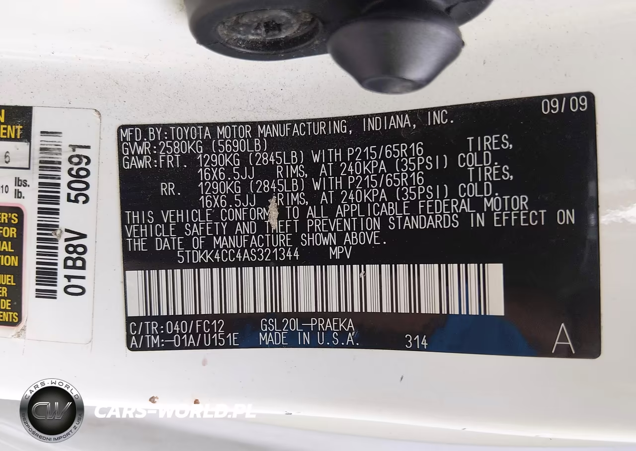 2010 Toyota Sienna Le VIN:5TDKK4CC4AS321344 - 9