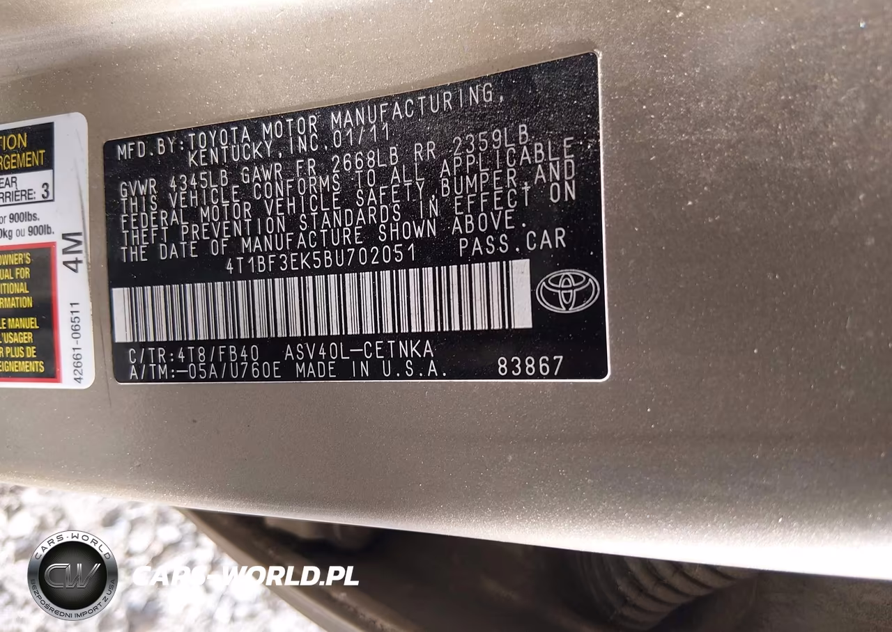 2011 Toyota Camry VIN:4T1BF3EK5BU702051 - 9