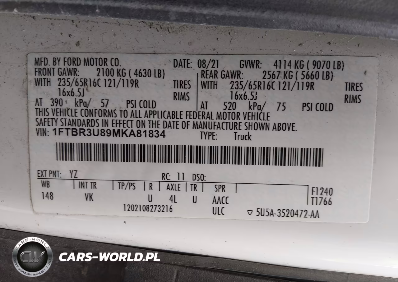 2021 Ford Transit-250 Cargo Van VIN:1FTBR3U89MKA81834 - 9