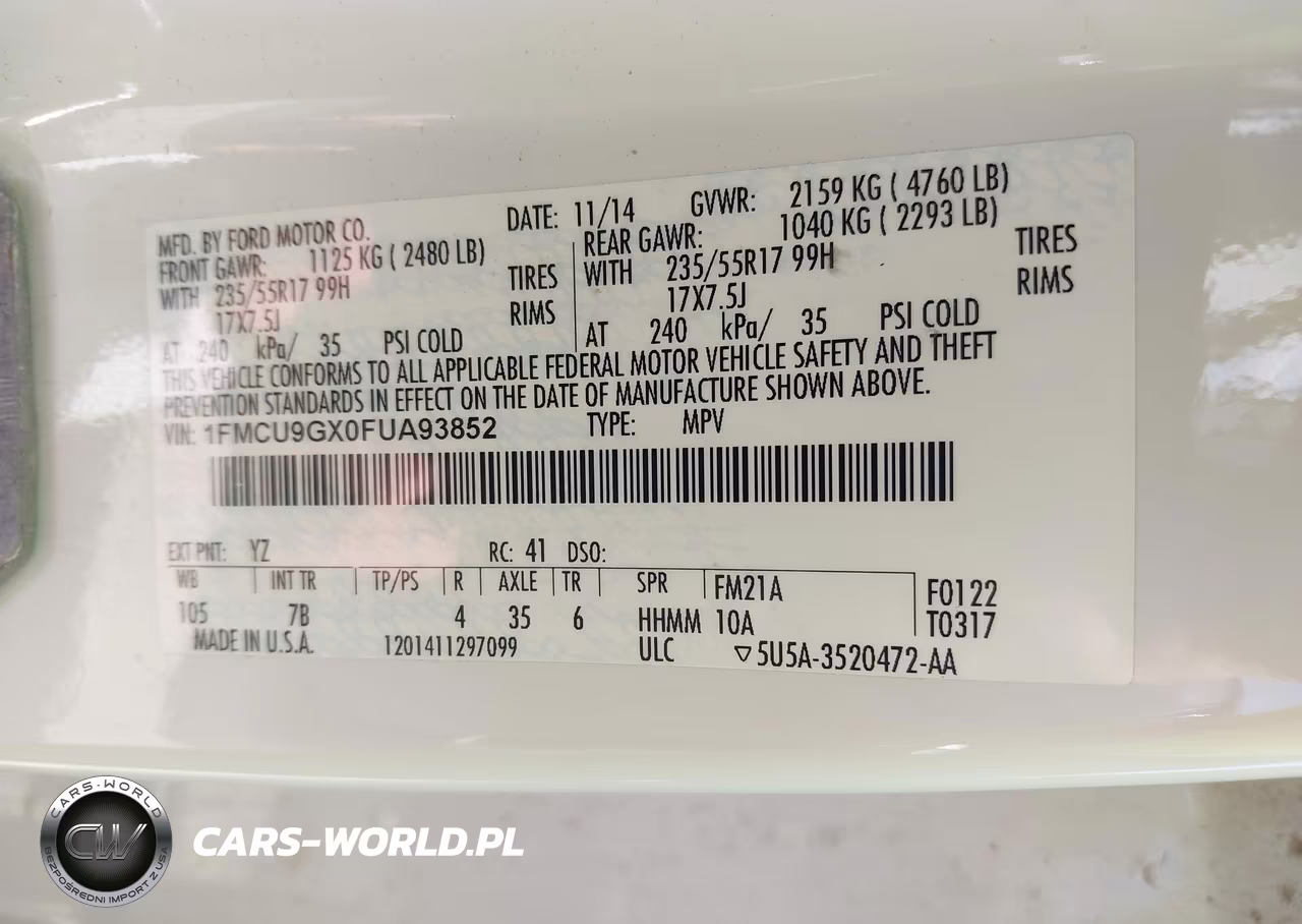 2015 Ford Escape Se VIN:1FMCU9GX0FUA93852 - 9