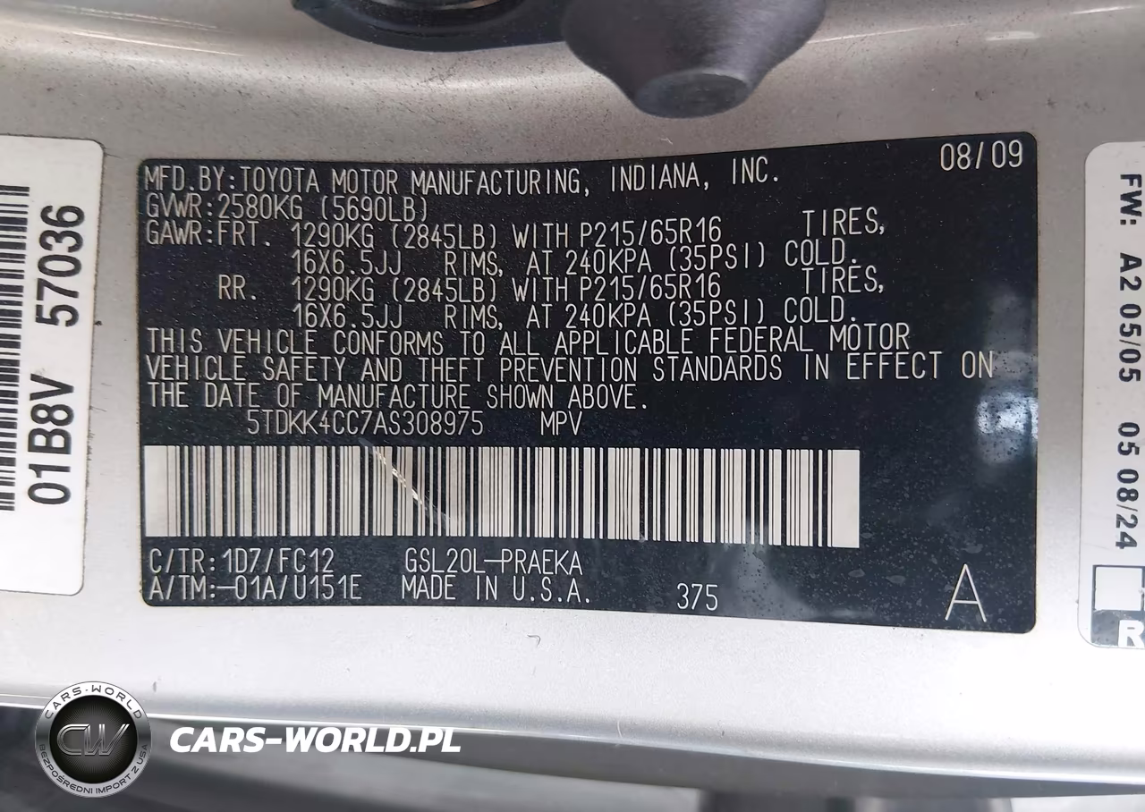 2010 Toyota Sienna Le VIN:5TDKK4CC7AS308975 - 9