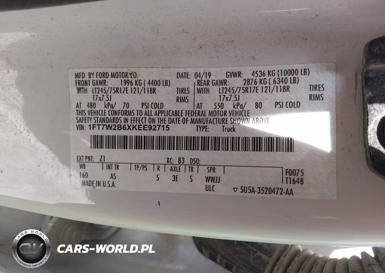 2019 Ford F-250 Xl VIN:1FT7W2B6XKEE92715 - 9