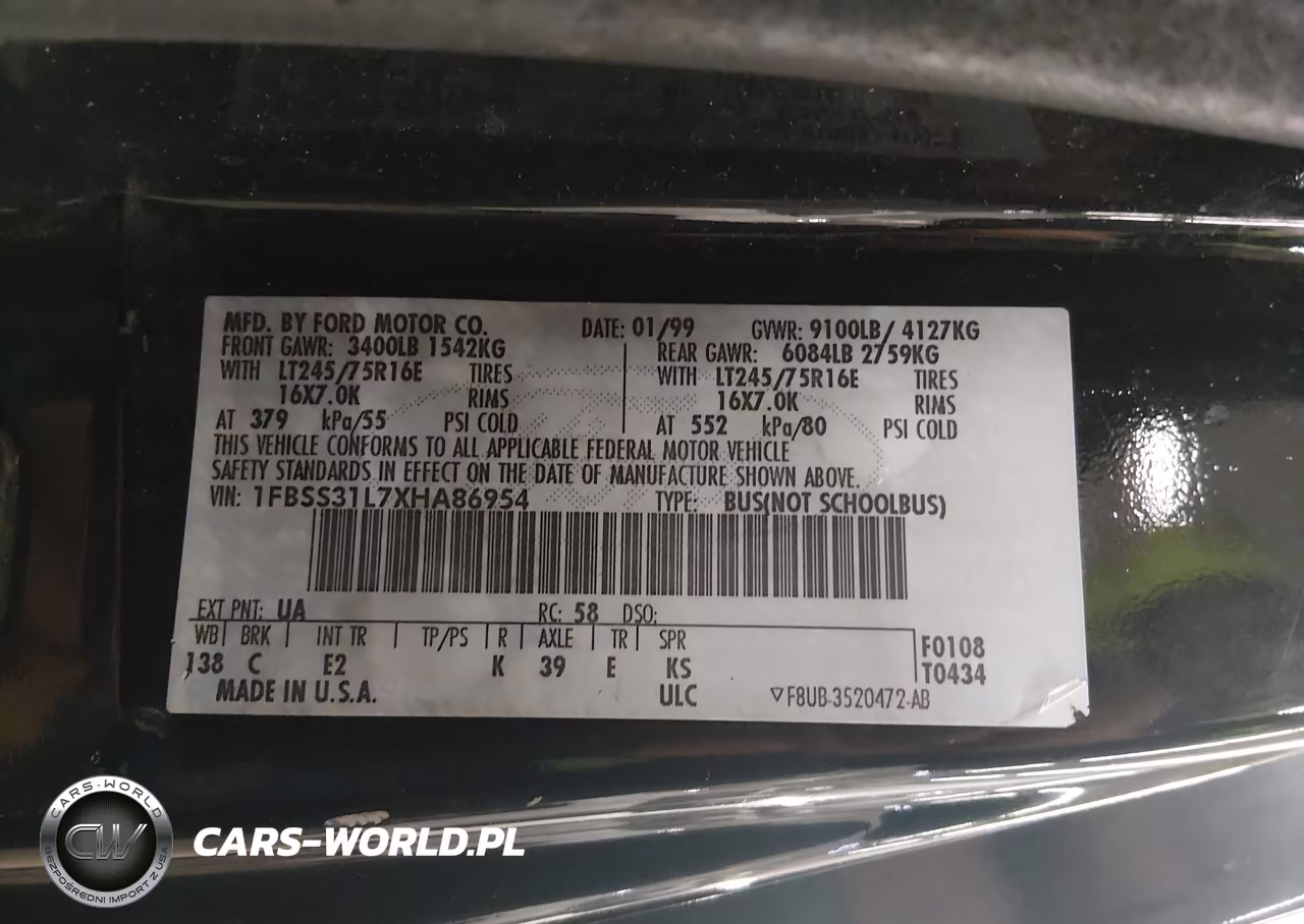 1999 Ford E-350 Super Duty Xl-Xlt VIN:1FBSS31L7XHA86954 - 9