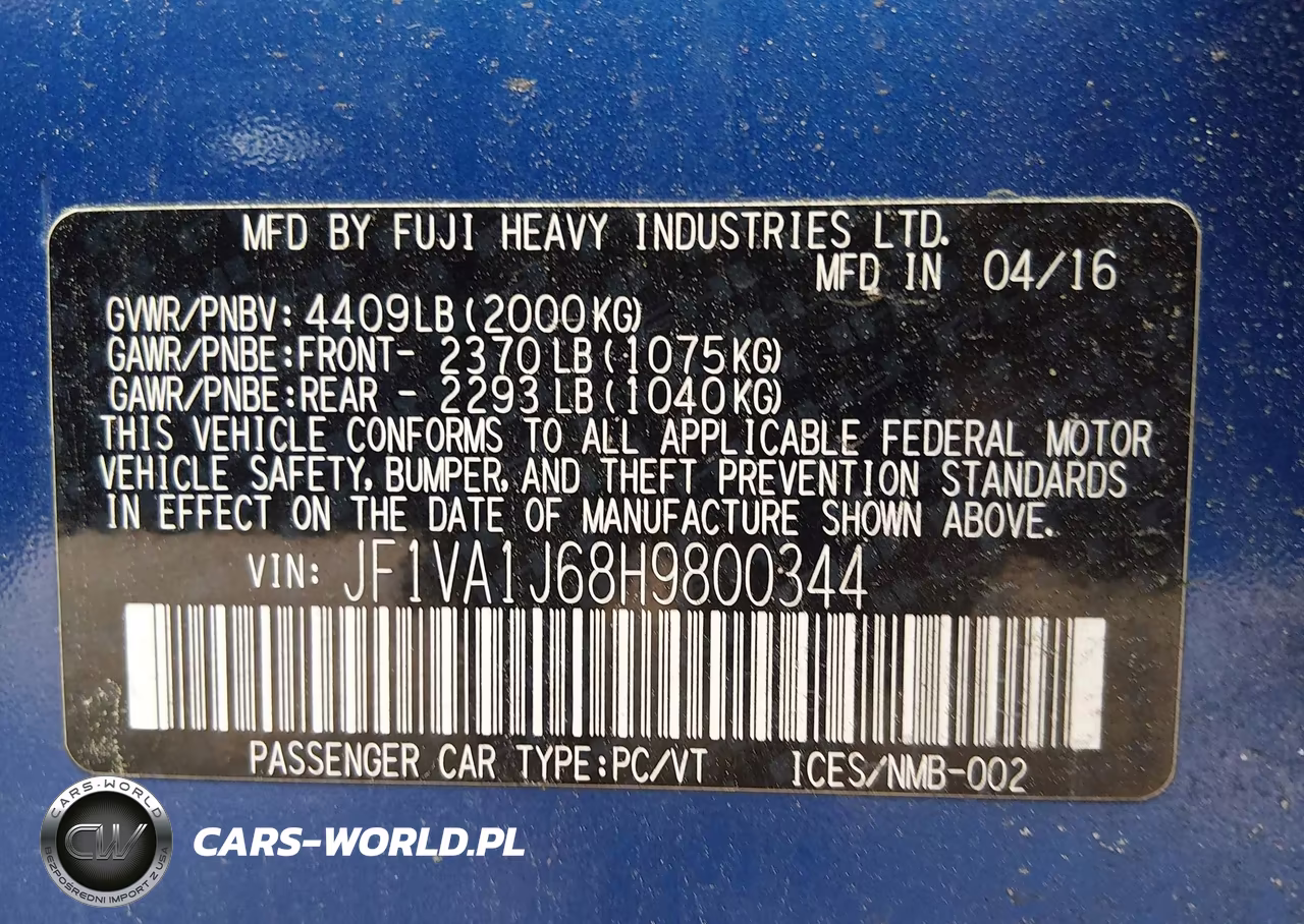 2017 Subaru Wrx Limited VIN:JF1VA1J68H9800344 - 9