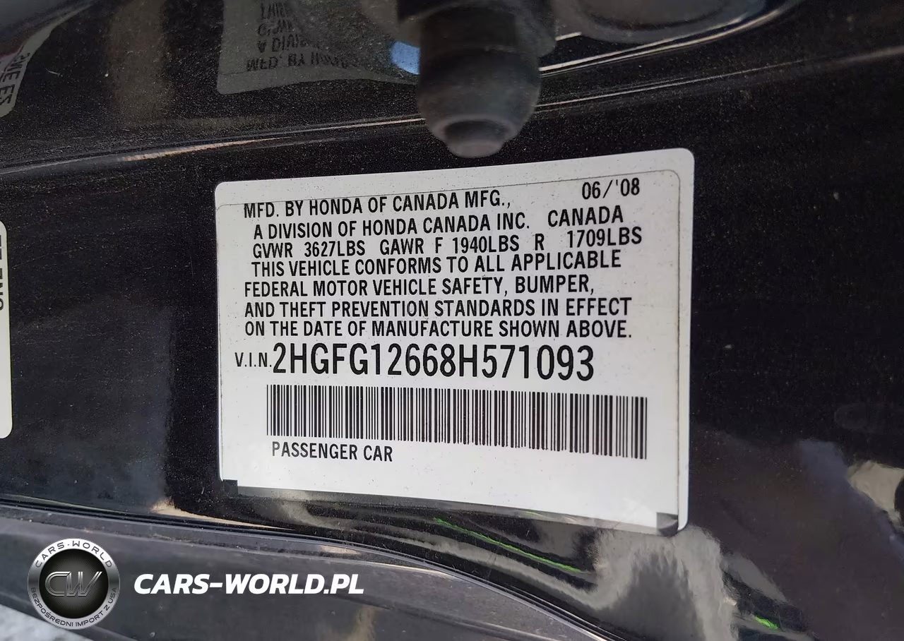 2008 Honda Civic Lx VIN:2HGFG12668H571093 - 9