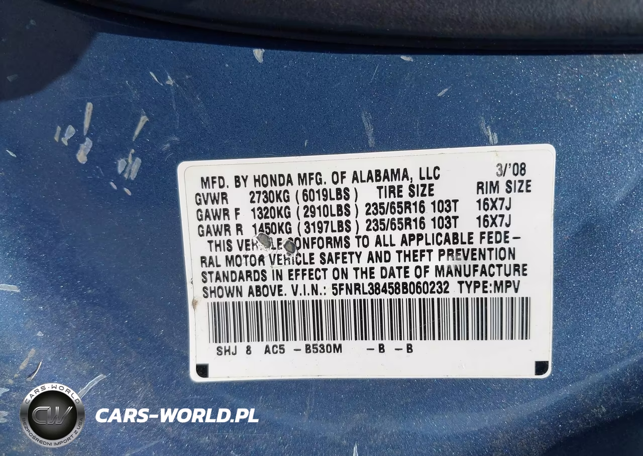 2008 Honda Odyssey Ex VIN:5FNRL38458B060232 - 9