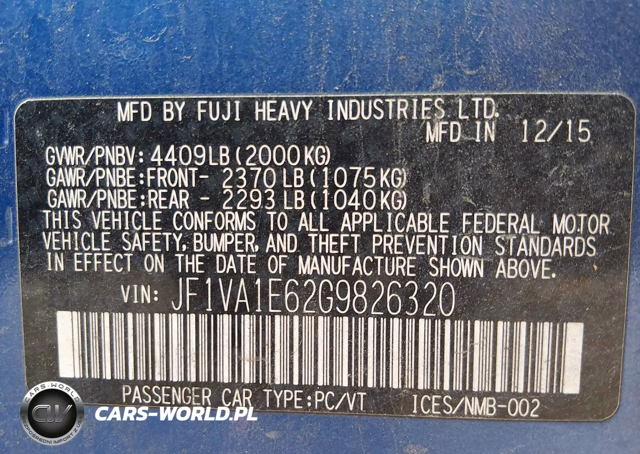 2016 Subaru Wrx Premium VIN:JF1VA1E62G9826320 - 9