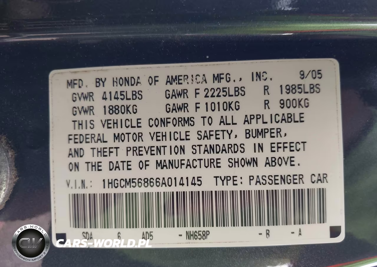 2006 Honda Accord 2.4 Ex VIN:1HGCM56866A014145 - 9