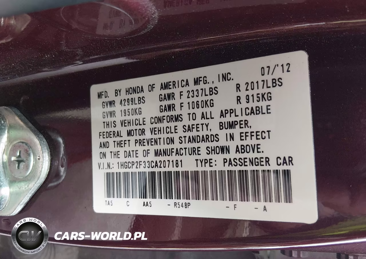 2012 Honda Accord Lx VIN:1HGCP2F33CA207181 - 9