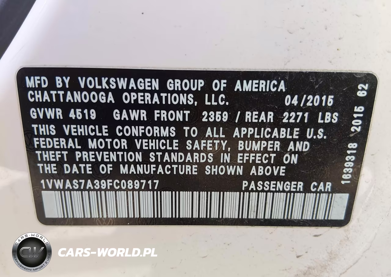 2015 Volkswagen Passat 1.8T Limited Edition VIN:1VWAS7A39FC089717 - 9