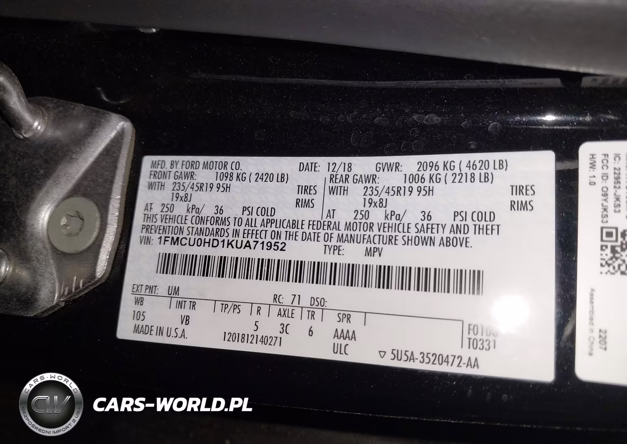 2019 Ford Escape Sel VIN:1FMCU0HD1KUA71952 - 9