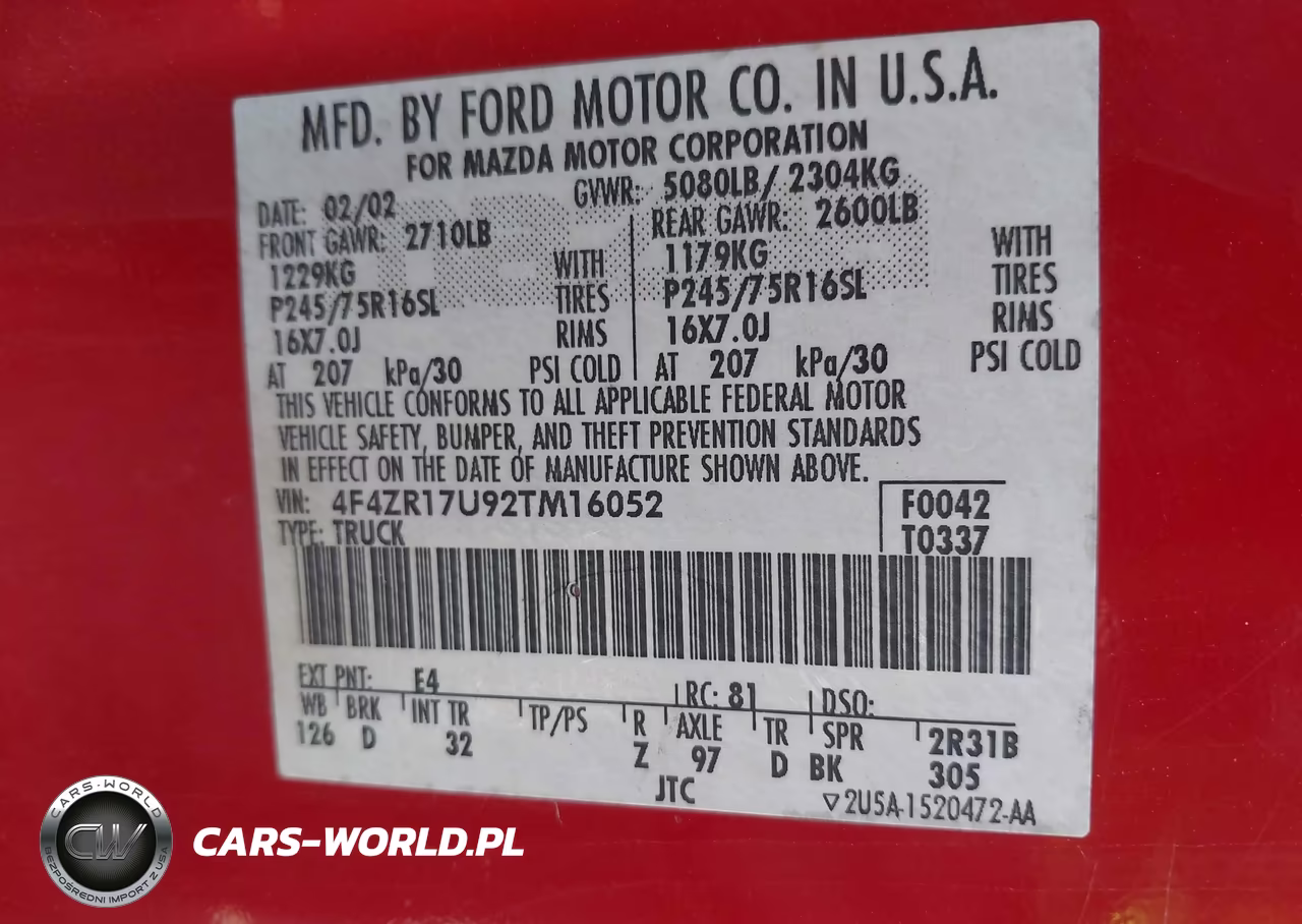 2002 Mazda B3000 VIN:4F4ZR17U92TM16052 - 9